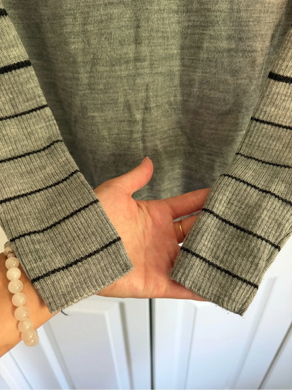 SMARTWOOL Sweater Womens M Gray Stripe V-Neck 100% Merino Wool